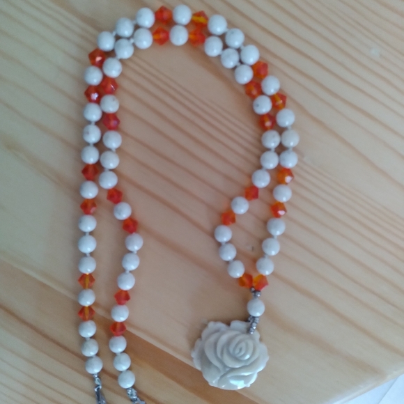 White Coral and Swarovski Crystal Necklace - Picture 3 of 12